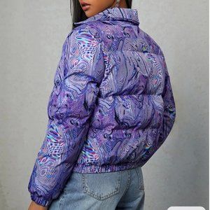 SHEIN Holographic / Trippy Marble Pattern Puffer Coat